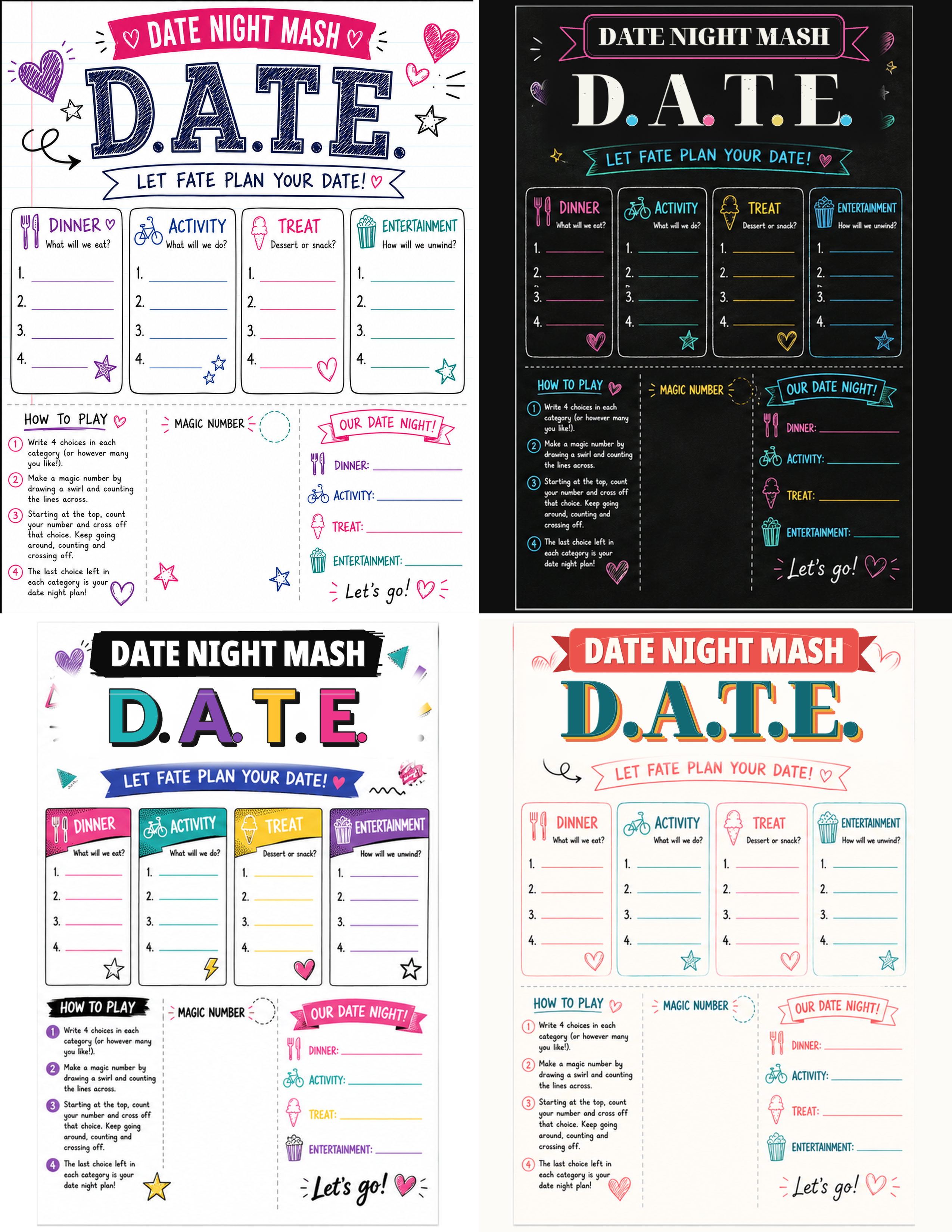 Date Night MASH - Printable Game Board Set